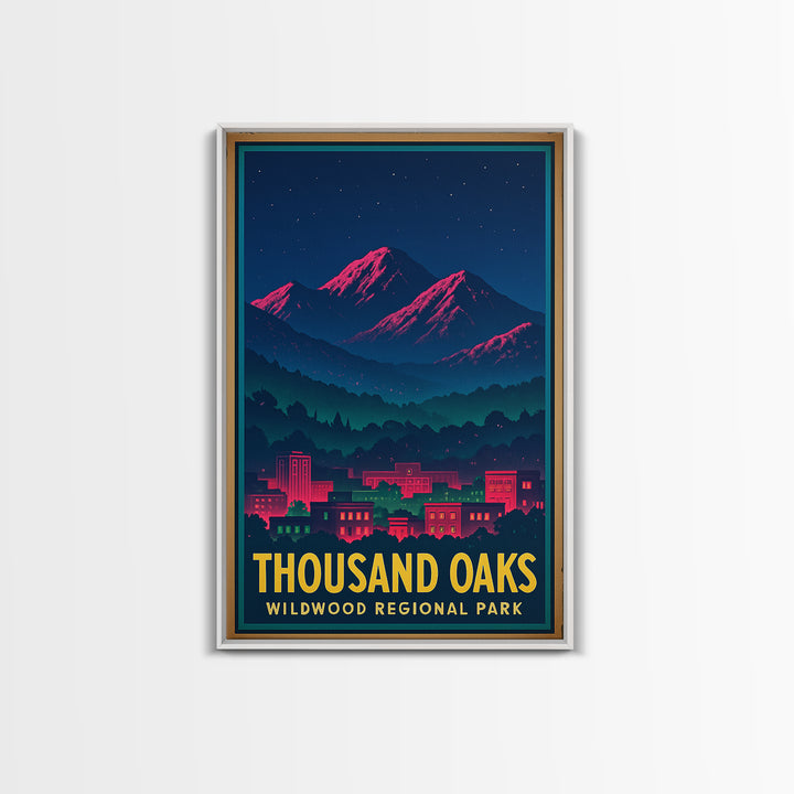 Thousand Oaks California Travel Poster, Canvas Print, Retro Neon Travel Art, Thousand Oaks Poster Print, Gift For Travelers, Wall Art