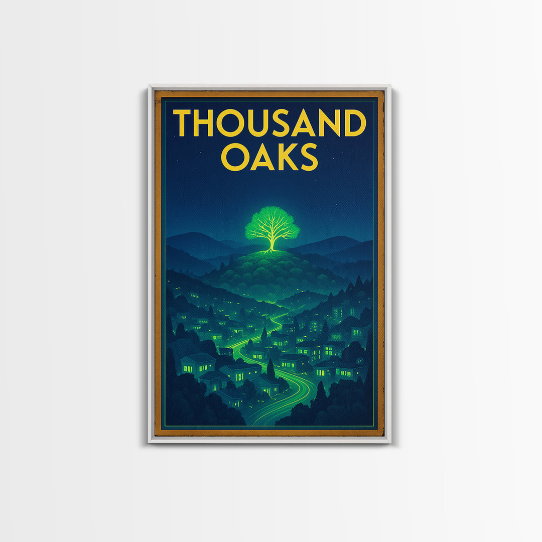 Thousand Oaks Travel Poster, Canvas Print, Electric Night Poster Art, Thousand Oaks Wall Art, Travel Poster Art, City Art Print