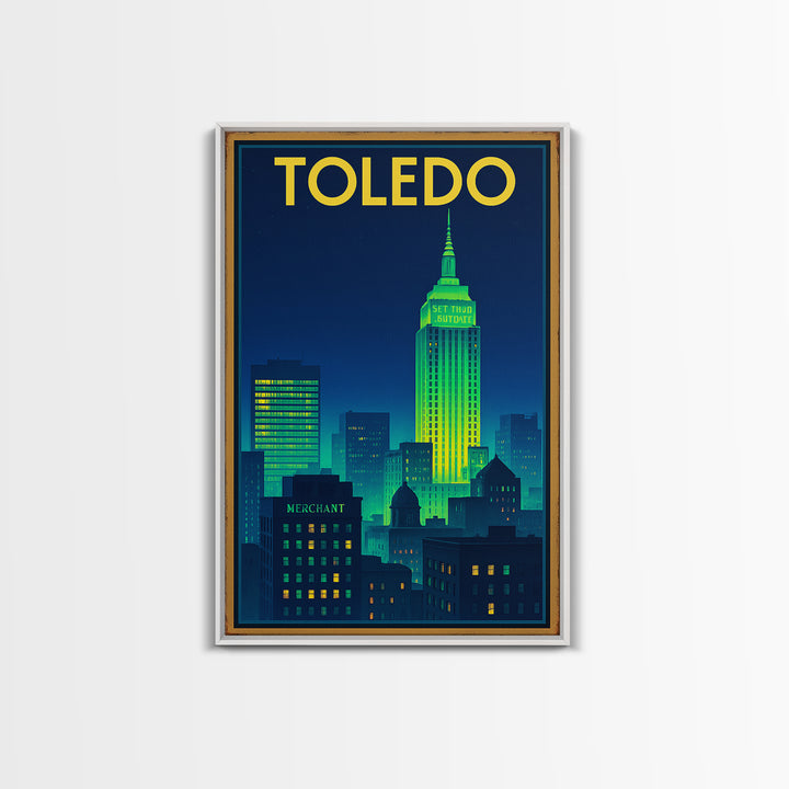 Toledo Travel Poster, Canvas Print, Electric Night Poster Art, Toledo Wall Art, Travel Poster Art, Retro Travel Print, Living Room Wall Art