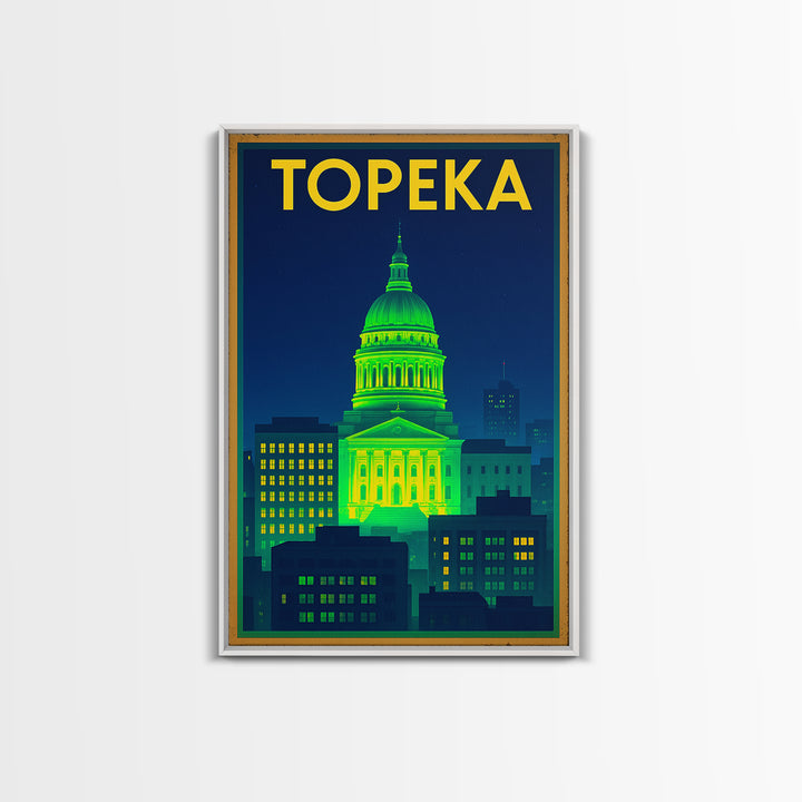 Topeka Travel Poster, Canvas Print, Retro Neon Travel Art, Topeka Travel Art, Travel Poster Set, Travel Wall Decor, City Travel Prints