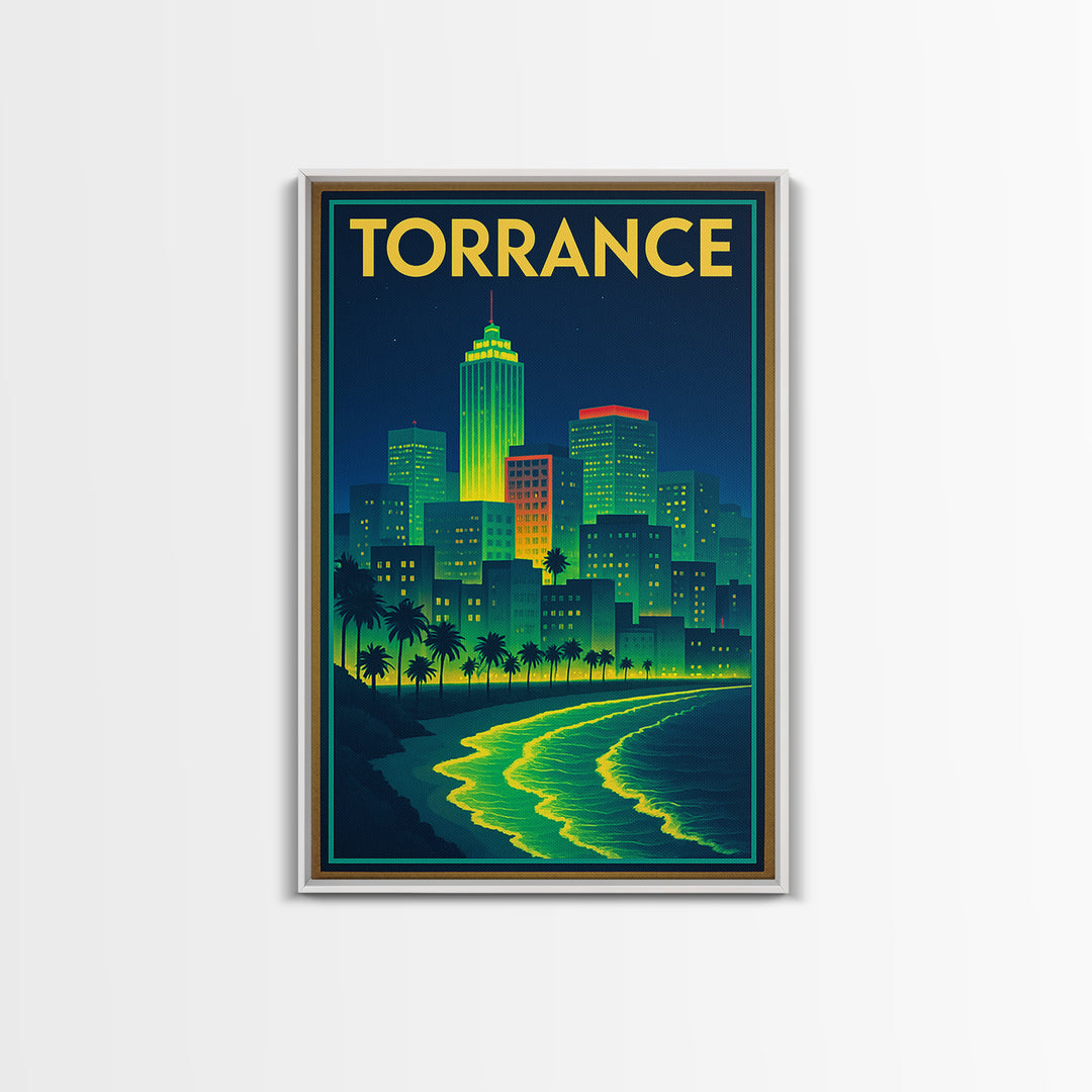 Torrance Travel Poster, Canvas Print, Cyberpunk Style City Art, Torrance Travel Art, Mid Century Wall Art, City Travel Prints, Design 2
