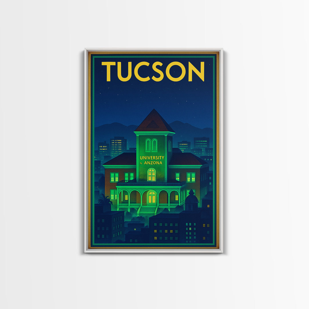 Tucson Travel Poster, Framed Canvas Print, Neon Skyline Wall Art, Tucson Travel Art, City Travel Prints, City Illustration, Art Print