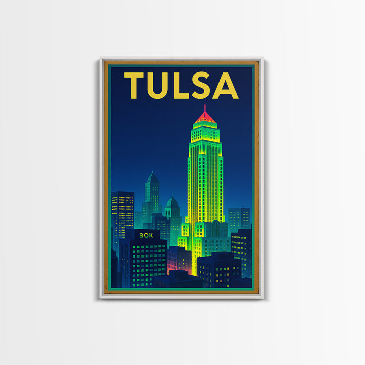 Tulsa Travel Poster, Canvas Print, Retro Neon Travel Art, Tulsa City Art, Vintage City Poster, Living Room Wall Art, Travel Wall Art