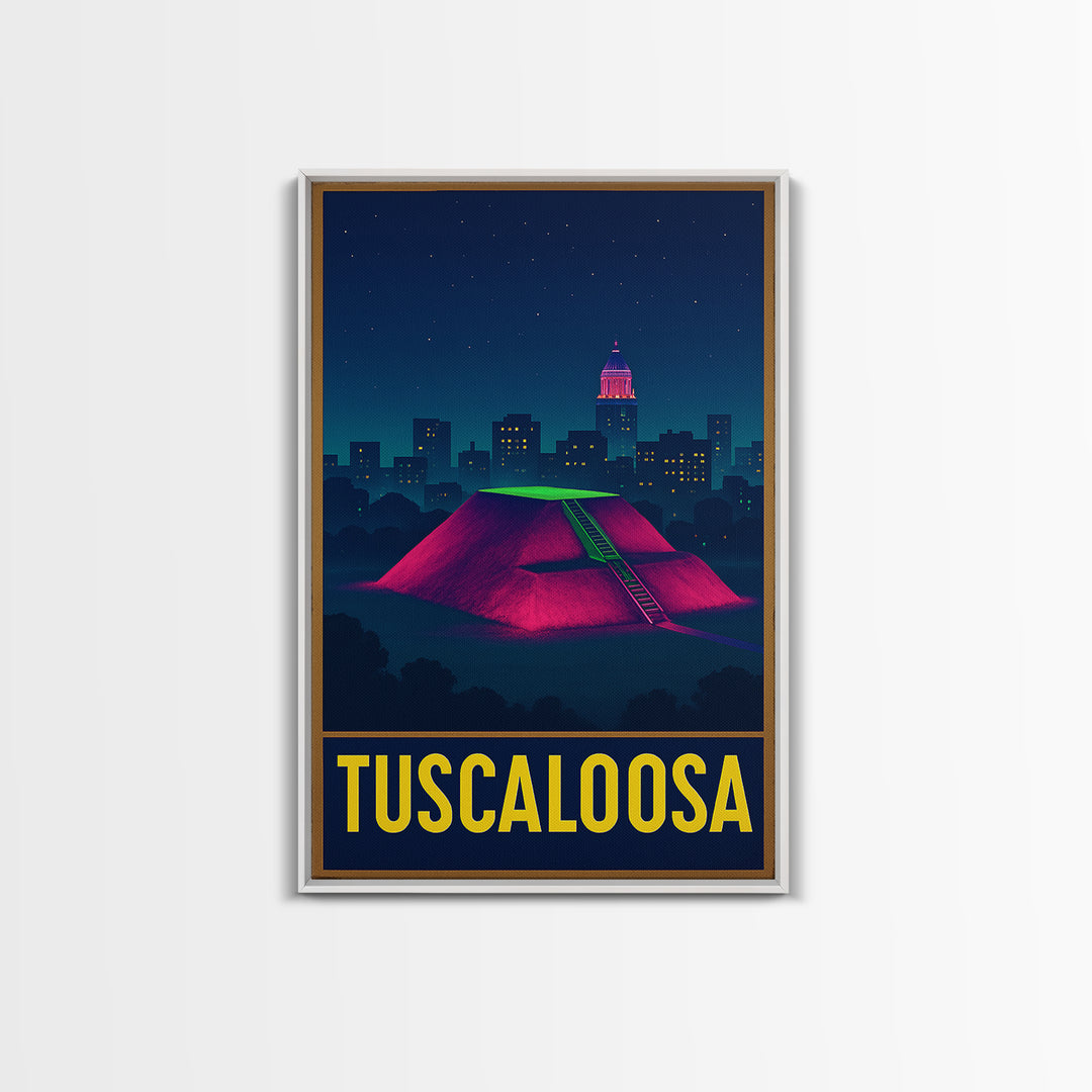 Tuscaloosa Alabama Travel Poster, Canvas Print, Neon Urban Skyline Wall Art, Tuscaloosa Poster Print, Travel Poster Set, Wall Art