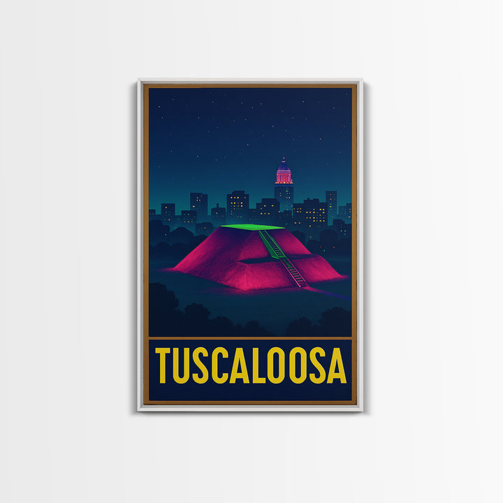 Tuscaloosa Alabama Travel Poster, Canvas Print, Neon Urban Skyline Wall Art, Tuscaloosa Poster Print, Travel Poster Set, Wall Art