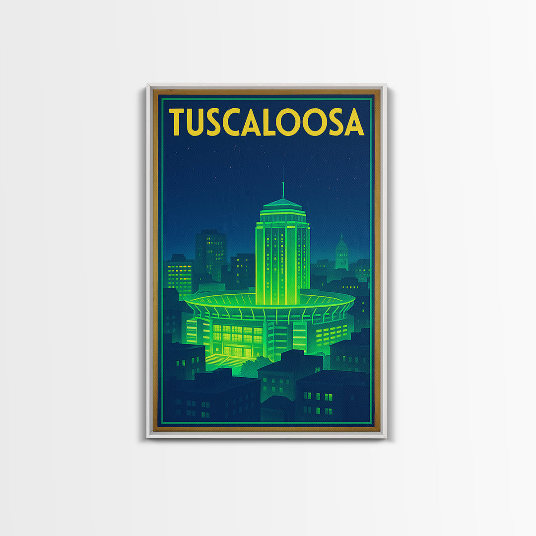 Tuscaloosa Travel Poster, Canvas Print, Electric Night Poster Art, Tuscaloosa Travel Art, Retro Travel Print, Living Room Wall Art