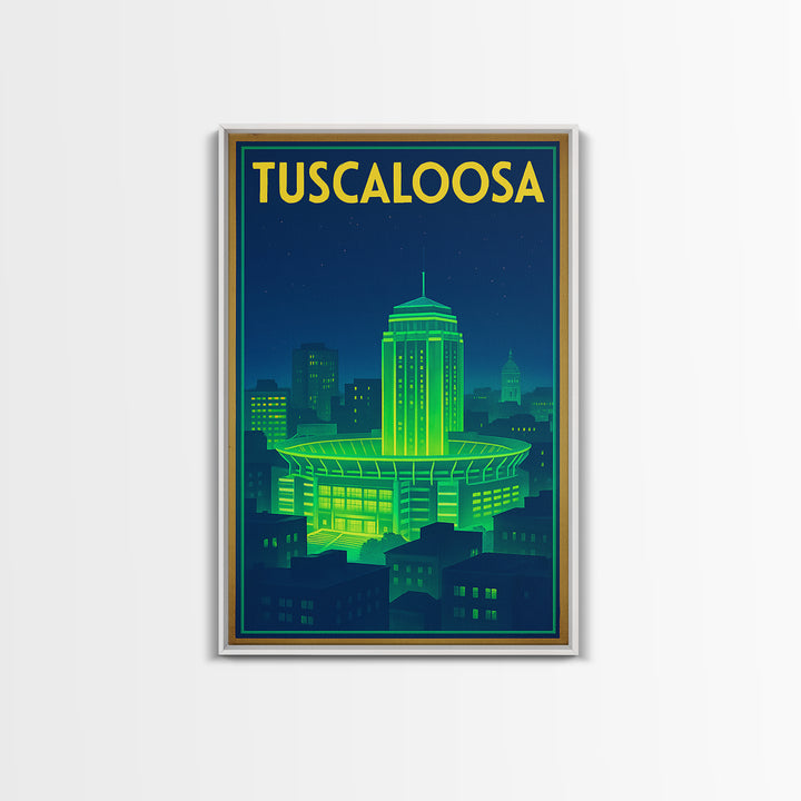 Tuscaloosa Travel Poster, Canvas Print, Electric Night Poster Art, Tuscaloosa Travel Art, Retro Travel Print, Living Room Wall Art