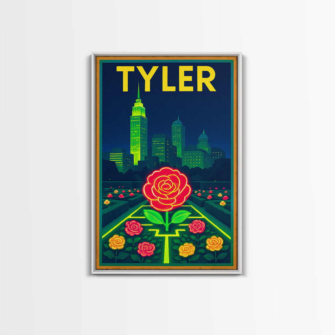 Tyler Travel Poster, Canvas Print, Neon Urban Skyline Wall Art, Tyler City Art, Vintage Travel Print, Travel Poster Art, Landscape Art