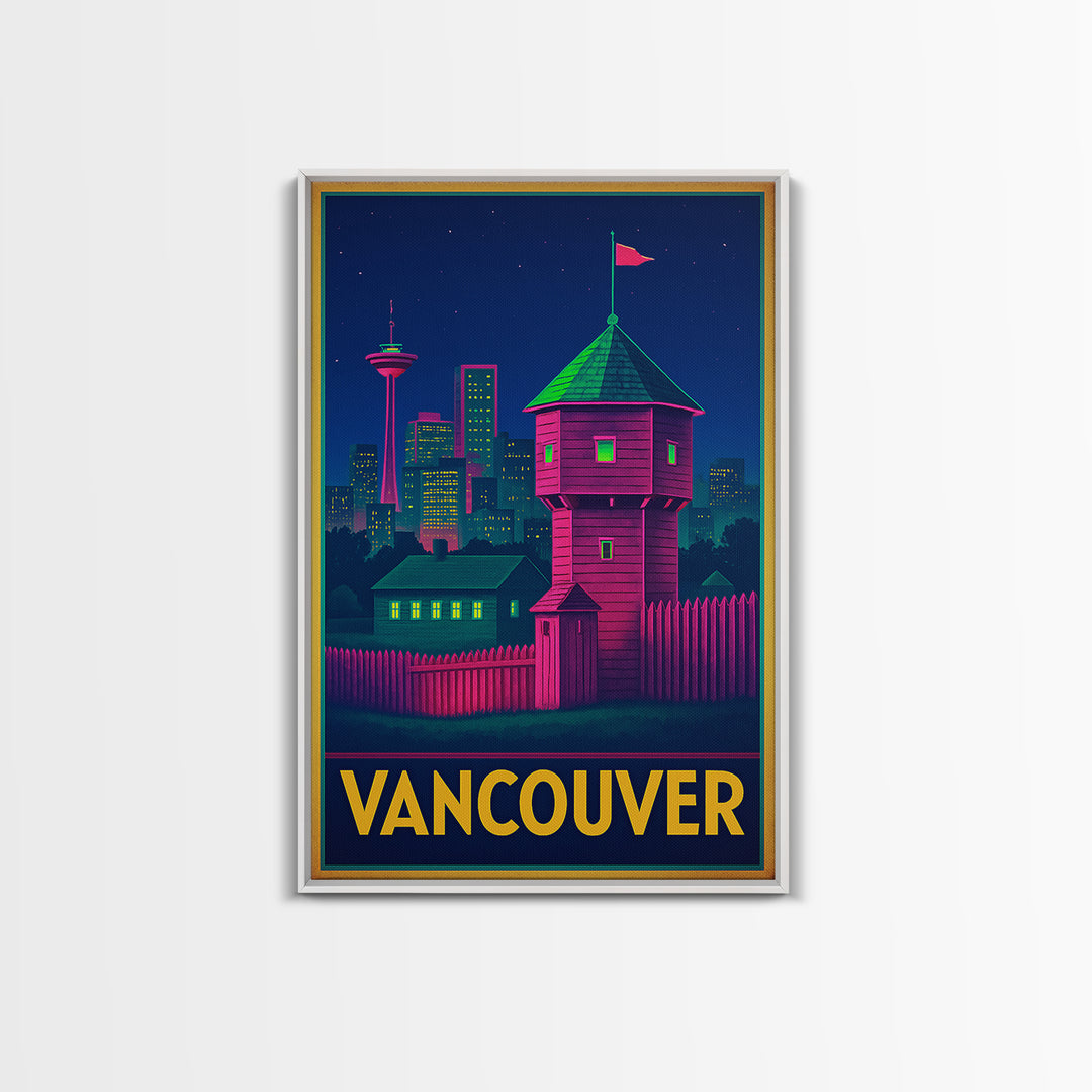 Vancouver Washington Travel Poster, Canvas Print, Retro Neon Travel Art, Vancouver Art Print, Travel Poster Set, Wall Decor, Poster Art