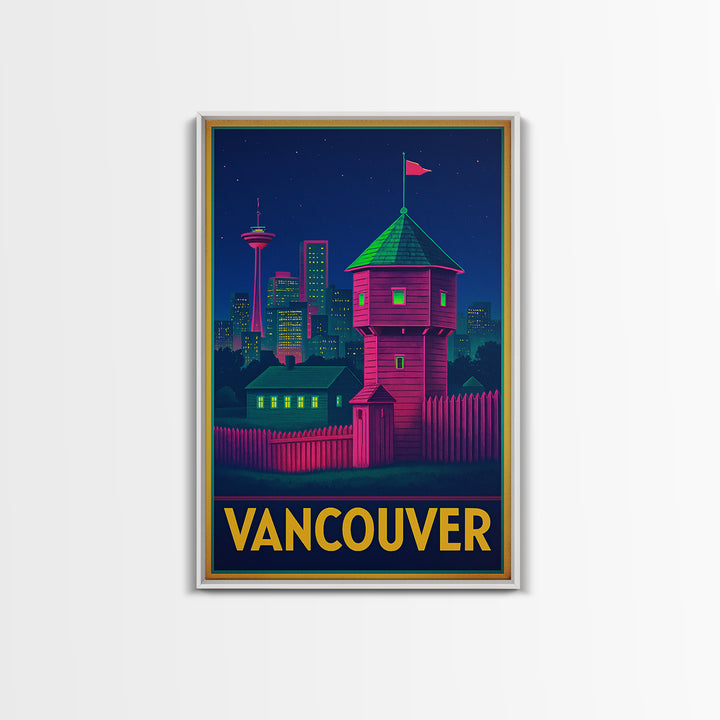 Vancouver Washington Travel Poster, Canvas Print, Retro Neon Travel Art, Vancouver Art Print, Travel Poster Set, Wall Decor, Poster Art