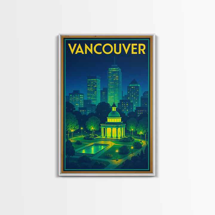 Vancouver Travel Poster, Framed Canvas Print, Retro Neon Travel Art, Vancouver Wall Art, Mid Century Wall Art, Retro Travel Print