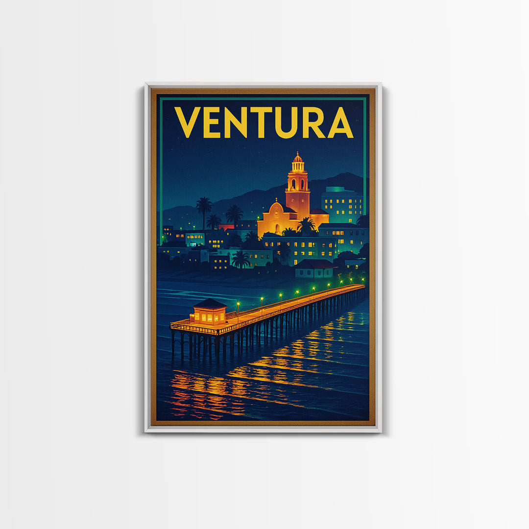 Ventura Travel Poster, Canvas Print, Retro Neon Travel Art, Ventura Poster Print, Living Room Wall Art, City Illustration, Travel Decor