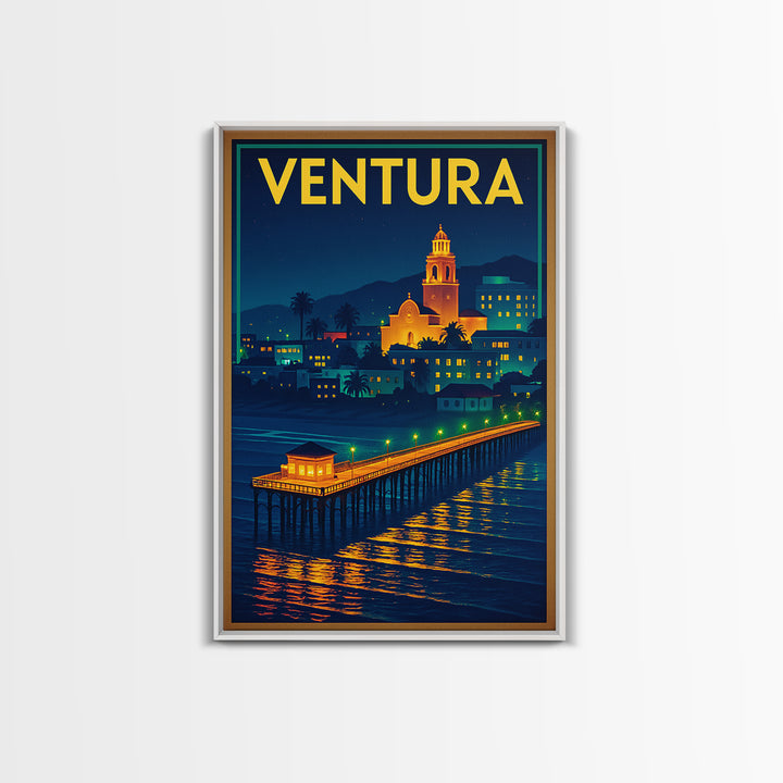 Ventura Travel Poster, Canvas Print, Retro Neon Travel Art, Ventura Poster Print, Living Room Wall Art, City Illustration, Travel Decor