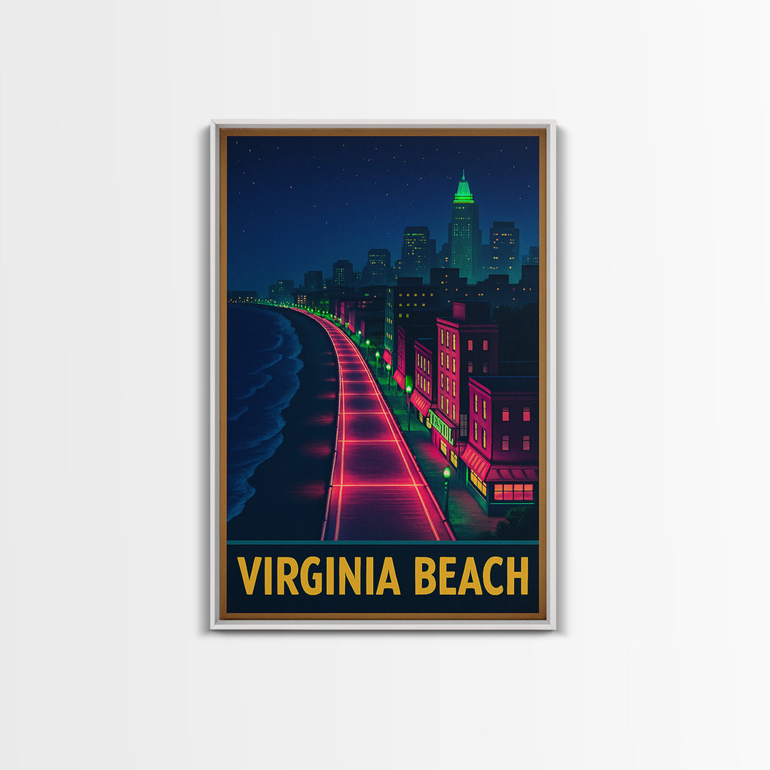 Virginia Beach Virginia Travel Poster, Canvas Print, Cyberpunk Style City Art, Virginia Beach Wall Art, Wall Decor, Travel Wall Decor
