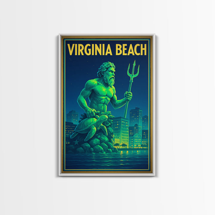Virginia Beach Travel Poster, Canvas Print, Neon City Skyline Wall Art, Virginia Beach Wall Art, City Poster, Watercolor City Skyline