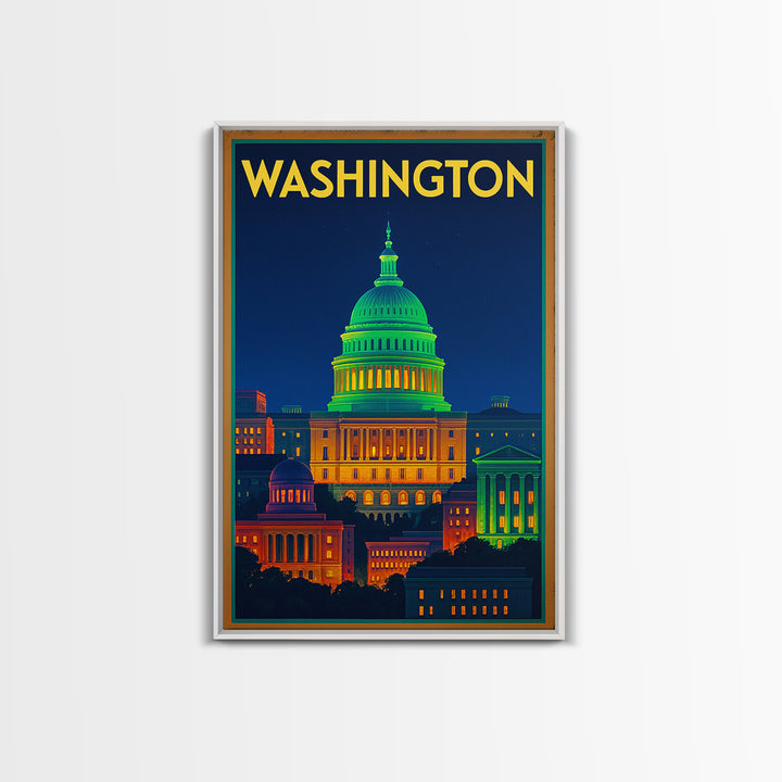 Washington Travel Poster, Canvas Print, Neon Skyline Wall Art, Washington Travel Art, Modern Wall Decor, City Travel Prints, Wall Art