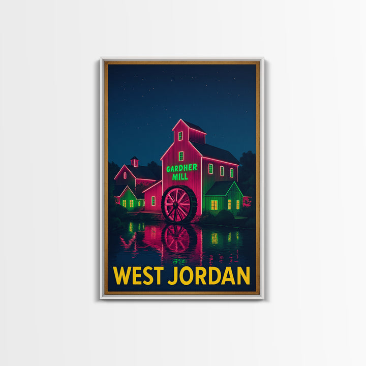West Jordan Utah Travel Poster, Canvas Print, Electric Night Poster Art, West Jordan Wall Art, Retro Travel Print, Vintage Travel Print