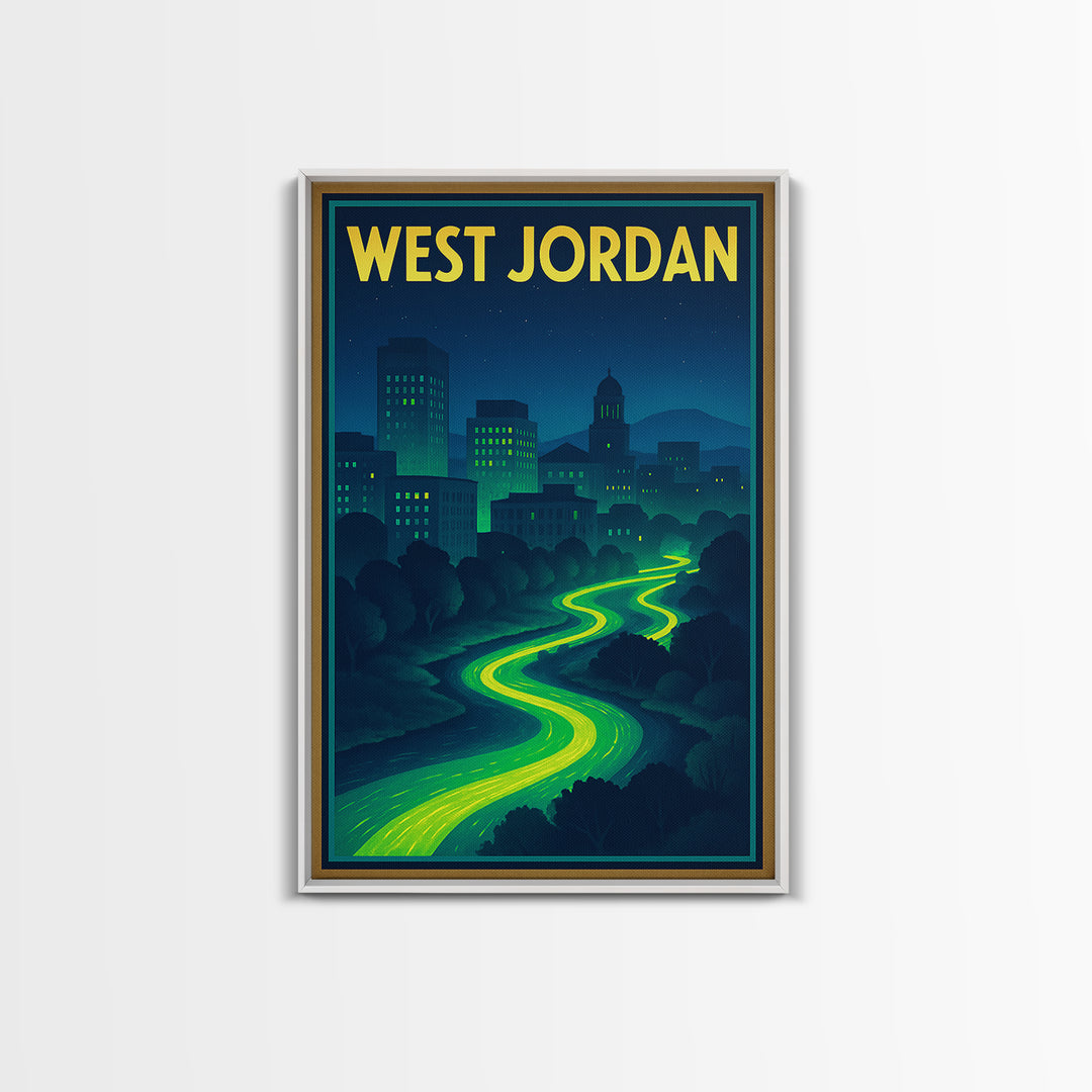 West Jordan Travel Poster, Framed Canvas Print, Cyberpunk Style City Art, West Jordan Poster Print, Fine Art Print, Vintage City Art