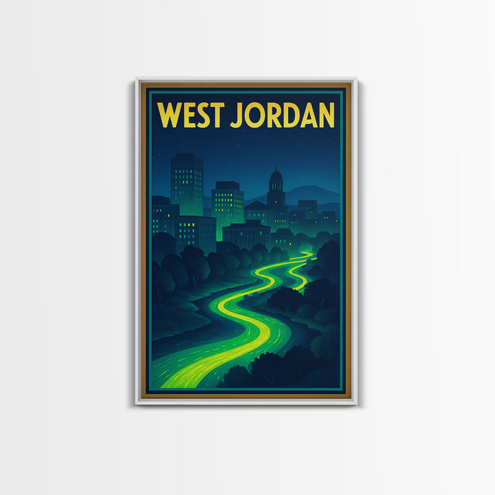 West Jordan Travel Poster, Framed Canvas Print, Cyberpunk Style City Art, West Jordan Poster Print, Fine Art Print, Vintage City Art