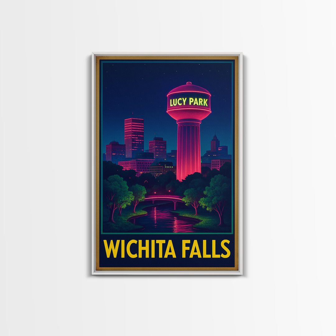 Wichita Falls Texas Travel Poster, Canvas Print, Electric Night Poster Art, Wichita Falls Wall Art, Travel Art Print, Wanderlust Decor