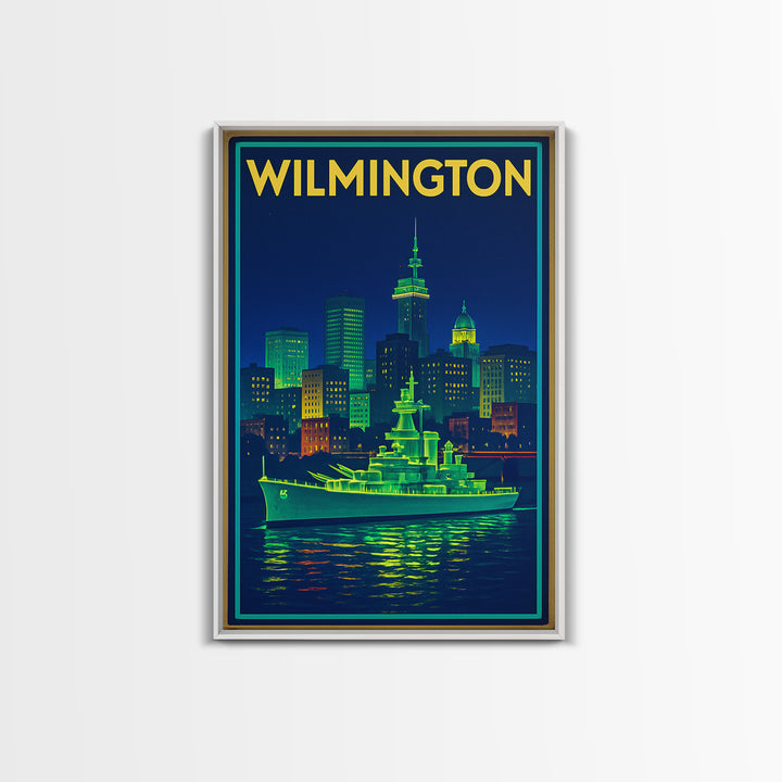 Wilmington Travel Poster, Canvas Print, Neon Skyline Art Wall Art, Wilmington Travel Art, Travel Poster Art, Vintage City Art, Art Print