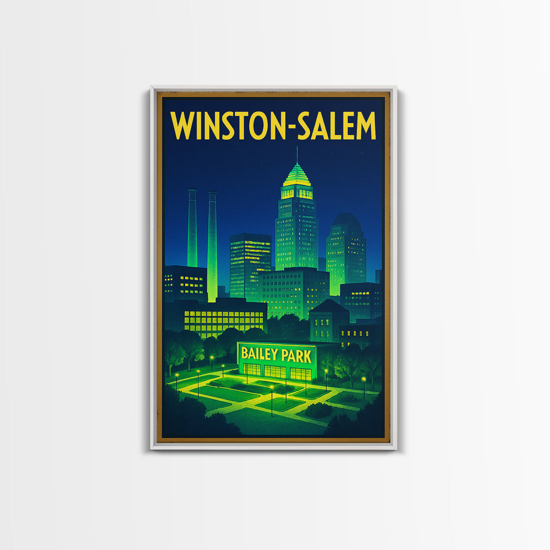 Winston Salem Travel Poster, Canvas Print, Retro Neon Travel Art, Winston Salem Poster Print, Gift For Travelers, Vintage City Art