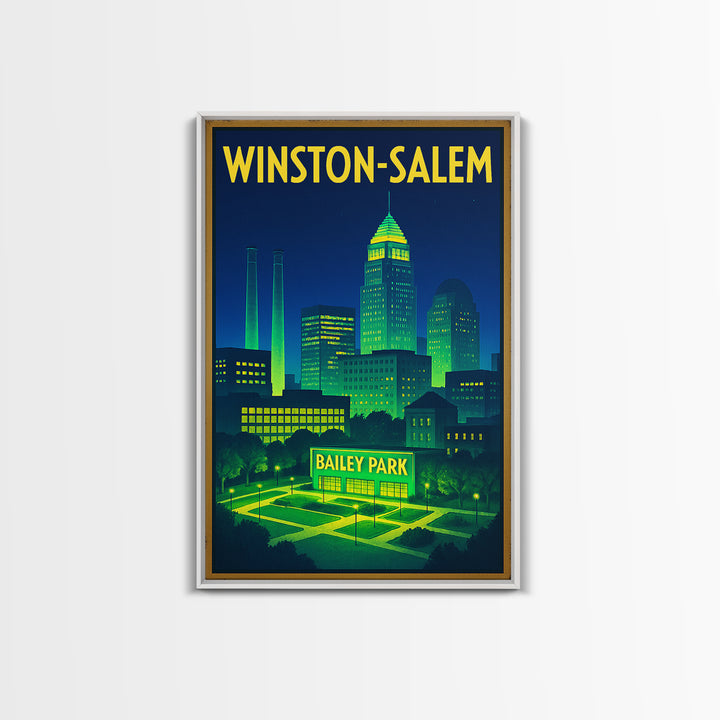 Winston Salem Travel Poster, Canvas Print, Retro Neon Travel Art, Winston Salem Poster Print, Gift For Travelers, Vintage City Art