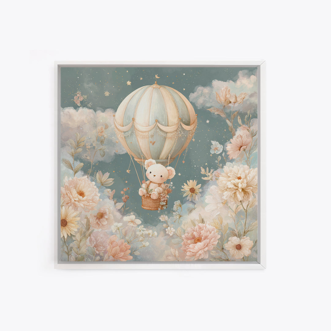 Floating Hot Air Balloon Framed Canvas Print, Nursery Art, Digital Art, Nursery Decor, Fine Art, Nursery, Girl Nursery Decor, NUR-1x1-12