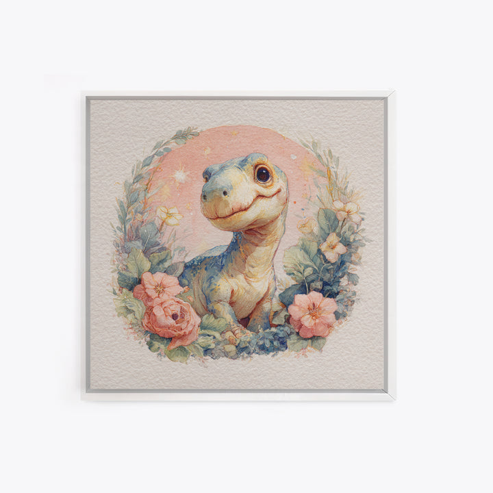 Tiny Dinosaur with Friendly Expression Canvas Print, Nursery Art, Nursery Prints, Nursery Decor, Oil Painting, Nursery, NUR-1x1-15
