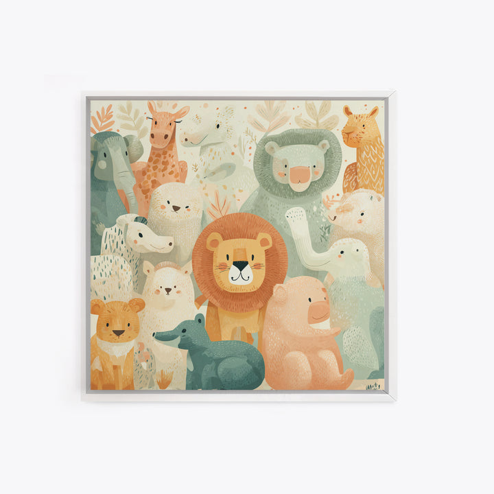 Pastel Jungle Animals Canvas Print, Nursery Art, Butterfly Wall Art, Nursery Decor, Fine Art, Nursery, Woodland Nursery Art, NUR-1x1-18
