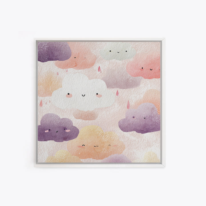 Clouds and Raindrops Canvas Print, Nursery Art, Digital Download Art, Nursery Decor, Oil Painting, Nursery, Whimsical Wall Art, NUR-1x1-22