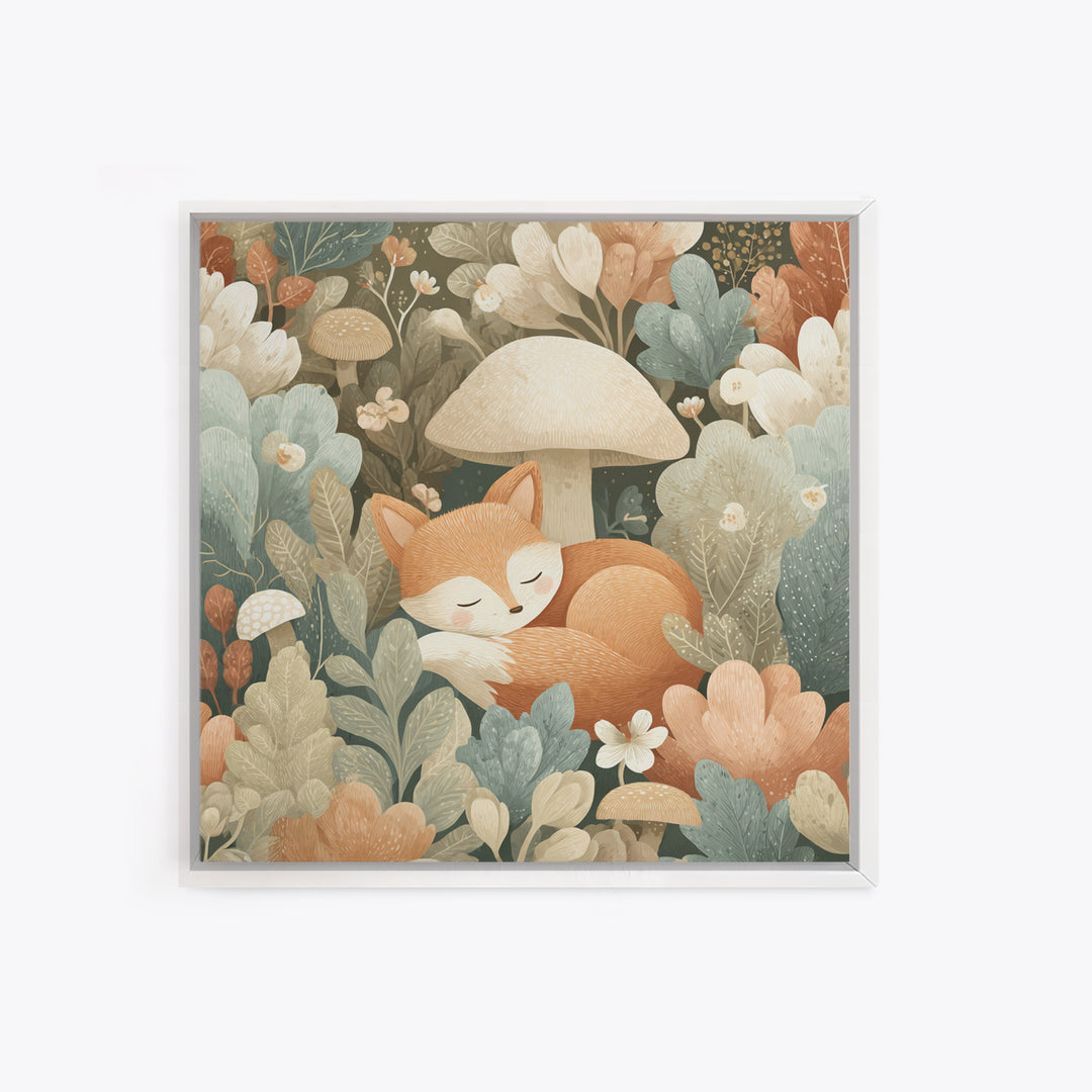 Woodland Fox Tucked Framed Canvas Print, Nursery Art, Nursery Wall Art, Nursery Decor, Oil Painting, Nursery, Woodland Nursery, NUR-1x1-28