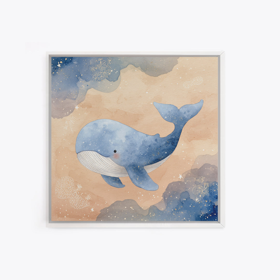 Whale and Tiny Stars Framed Canvas Print, Nursery Art, Home Decor, Nursery Decor, Fine Art, Nursery, Contemporary Art, NUR-1x1-32