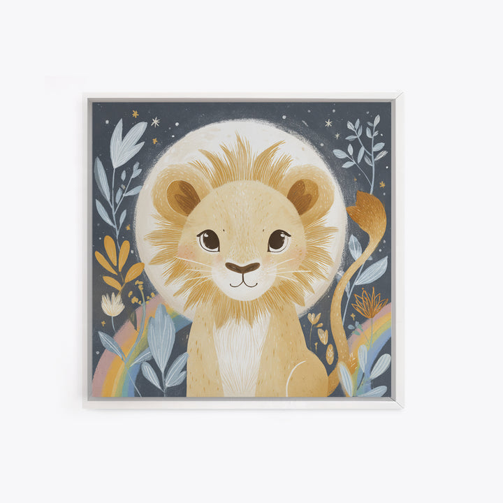 Lion Cub with Soft Golden Mane Framed Canvas Print, Nursery Art, Fine Art Print, Nursery Decor, Abstract Art, Nursery, NUR-1x1-33