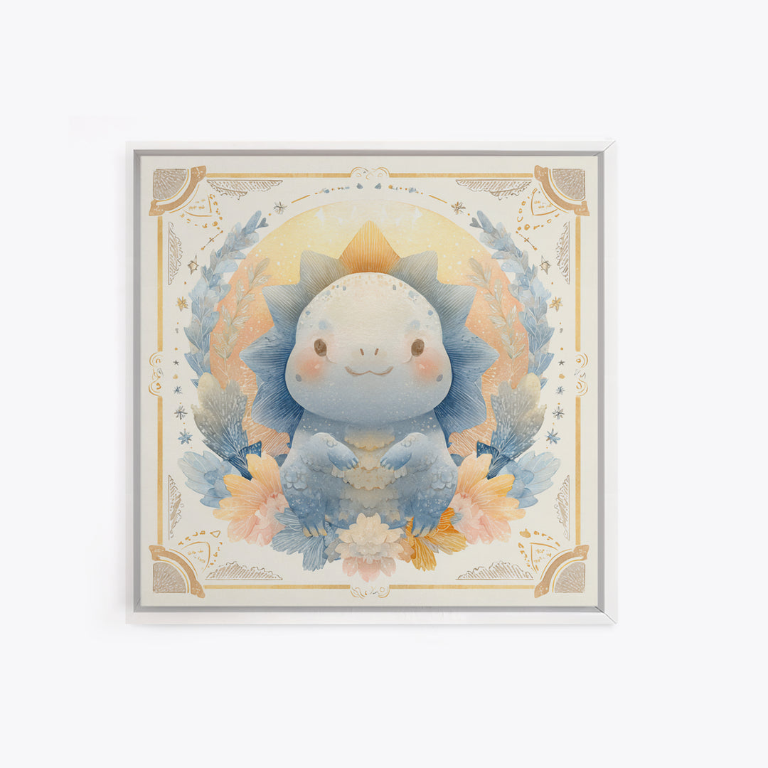 Tiny Dinosaur with Friendly Expression Framed Canvas Print, Nursery Art, Kids Wall Art, Nursery Decor, Fine Art, Nursery, NUR-1x1-39