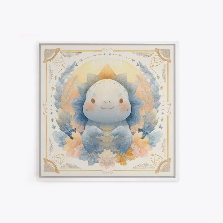 Tiny Dinosaur with Friendly Expression Framed Canvas Print, Nursery Art, Kids Wall Art, Nursery Decor, Fine Art, Nursery, NUR-1x1-39