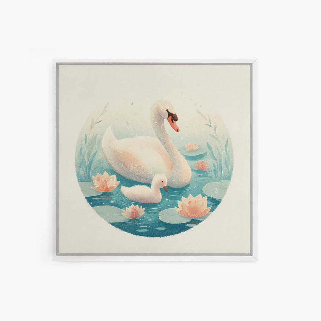 Swan and Cygnet Framed Canvas Print, Nursery Art, Luxury Decor, Nursery Decor, Nursery, Nursery Wall Art, Printable Art, NUR-1x1-40