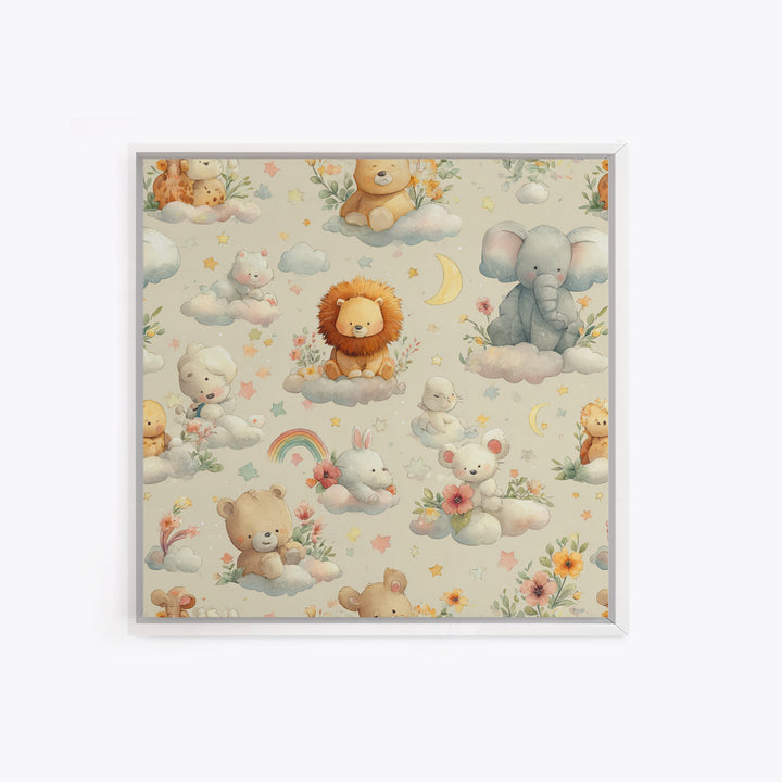 Pastel Jungle Animals Framed Canvas Print, Nursery Art, Baby Girl Nursery, Nursery Decor, Abstract Art, Nursery, Fine Art Print, NUR-1x1-42