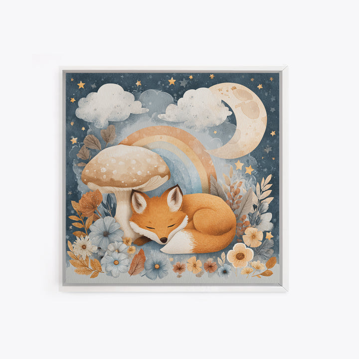 Woodland Fox Tucked Framed Canvas Print, Nursery Art, Kids Wall Art, Nursery Decor, Fine Art, Nursery, Gallery Decor, NUR-1x1-52