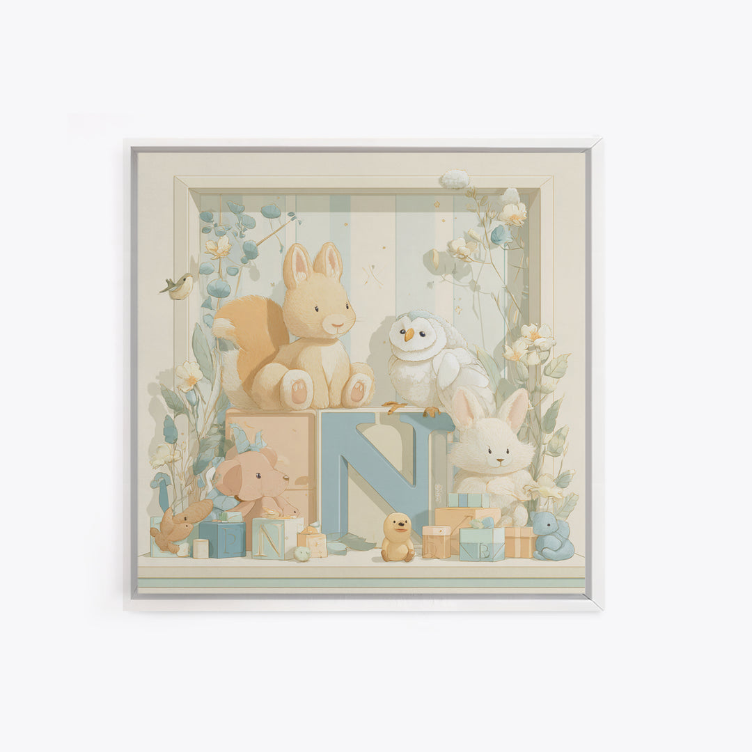 Animal Alphabet Scene Without Readable Letters Canvas Print, Nursery Art, Woodland Nursery Art, Nursery Decor, Nursery, NUR-1x1-59