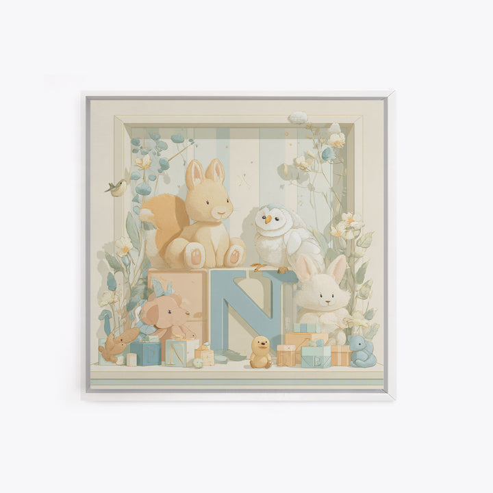 Animal Alphabet Scene Without Readable Letters Canvas Print, Nursery Art, Woodland Nursery Art, Nursery Decor, Nursery, NUR-1x1-59