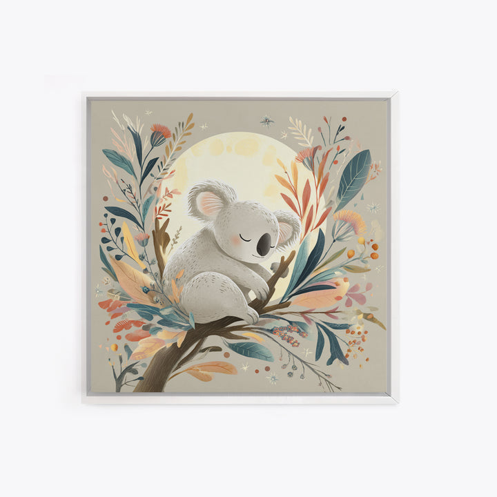 Sleeping Koala on Eucalyptus Branch Framed Canvas Print, Nursery Art, Whimsical Wall Art, Nursery Decor, Fine Art, Nursery, NUR-1x1-61