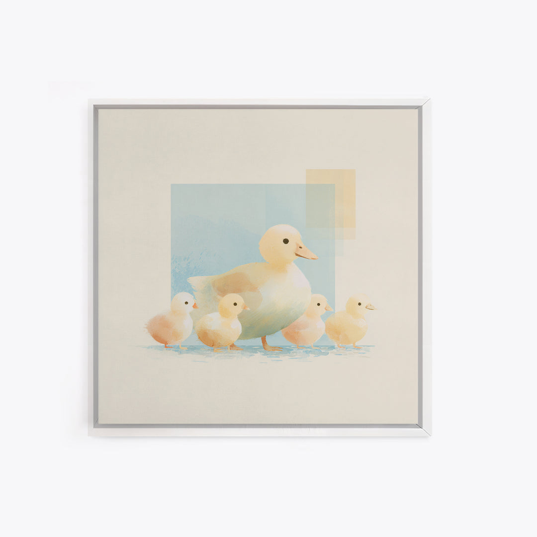 Ducklings Following a Mother Duck Framed Canvas Print, Nursery Art, Dinosaur Wall Art, Nursery Decor, Fine Art, Nursery, NUR-1x1-62