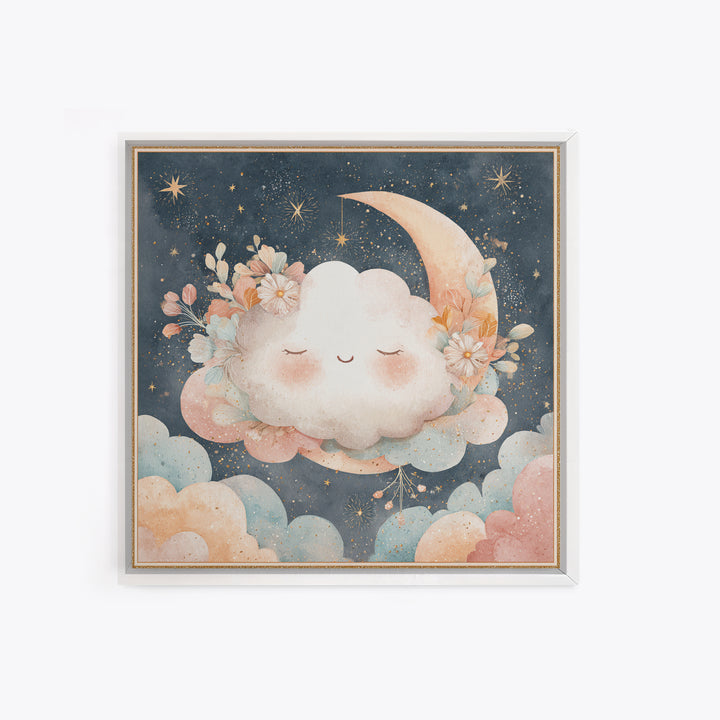 Moon and Stars Canvas Print, Nursery Art, Neutral Decor, Nursery Decor, Fine Art, Nursery, Wall Decor, Art Print, Digital Art, NUR-1x1-75