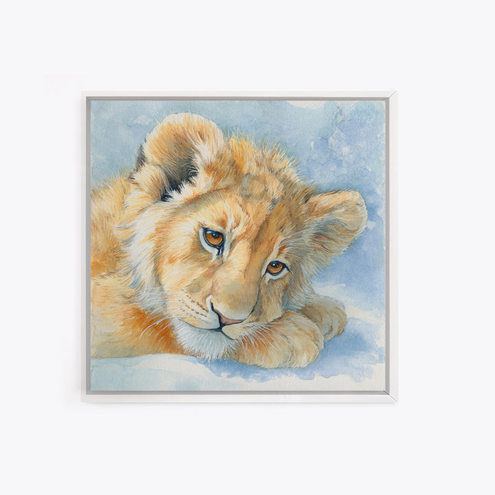 Lion Cub with Soft Golden Mane Canvas Print, Nursery Art, Textured Painting, Nursery Decor, Fine Art, Nursery, Wall Art Print, NUR-1x1-81