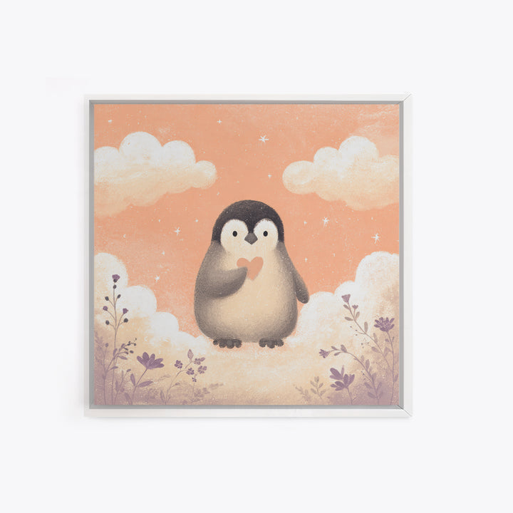 Penguin Holding a Little Heart Shape Canvas Print, Nursery Art, Gallery Decor, Nursery Decor, Fine Art, Nursery, Wall Art, NUR-1x1-82