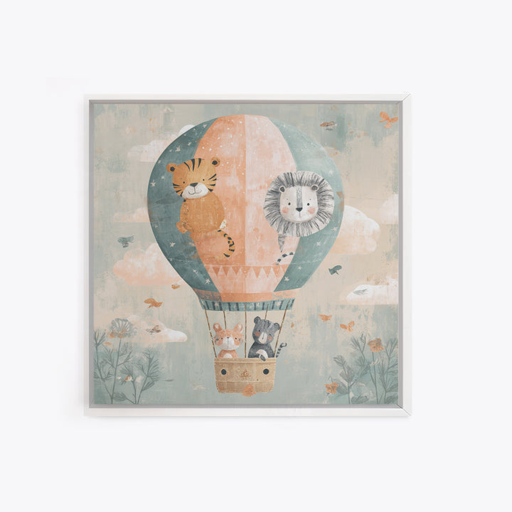 Floating Hot Air Balloon Framed Canvas Print, Nursery Art, Kids Room Wall Art, Nursery Decor, Abstract Art, Nursery, NUR-1x1-84