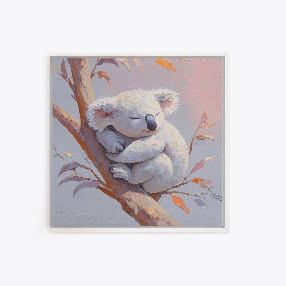 Sleeping Koala on Eucalyptus Branch Canvas Print, Nursery Art, Statement Artwork, Nursery Decor, Oil Painting, Nursery, NUR-1x1-85