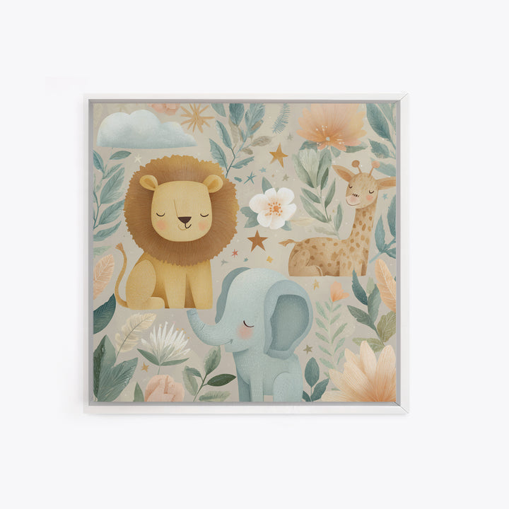 Pastel Jungle Animals Canvas Print, Nursery Art, Kids Room Art, Nursery Decor, Fine Art, Nursery, Textured Painting, NUR-1x1-90