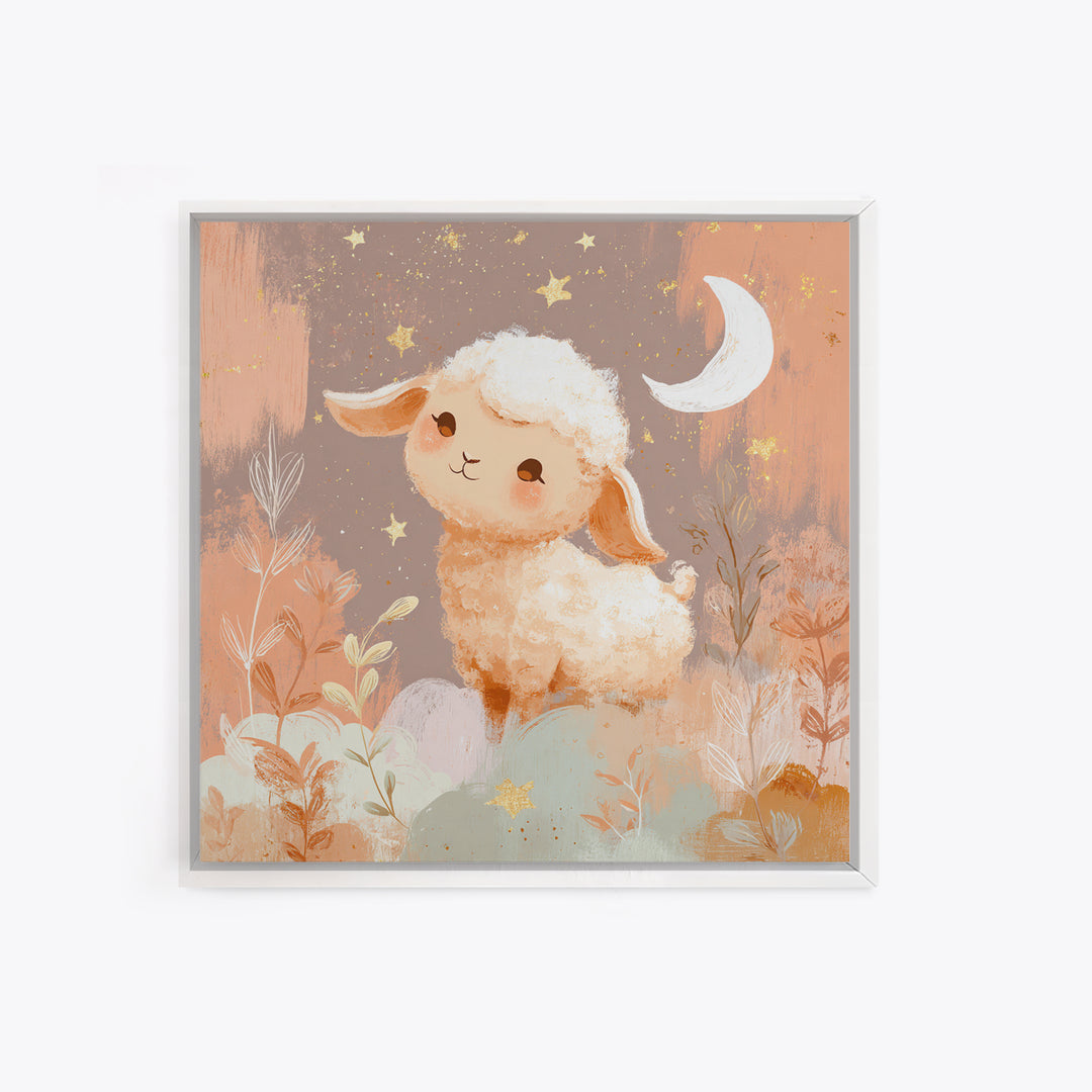 Little Lamb under a Starry Sky Canvas Print, Nursery Art, Boho Decor, Nursery Decor, Fine Art, Nursery, Wall Hangings, NUR-1x1-91